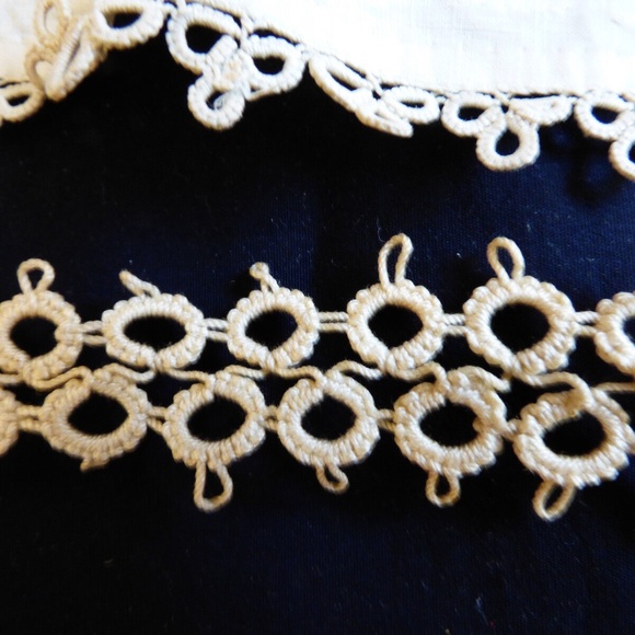 VTG antique Victorian hand made tatted trims Lace Edgings Patches 4 pc lot - Picture 6 of 8